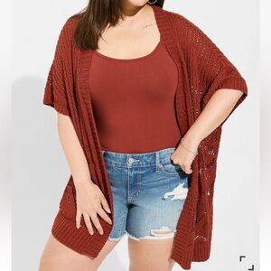 Torrid Open Knit Kimono Cardigan Madder Brown Cotton Blend Womens Size 1X / 2X